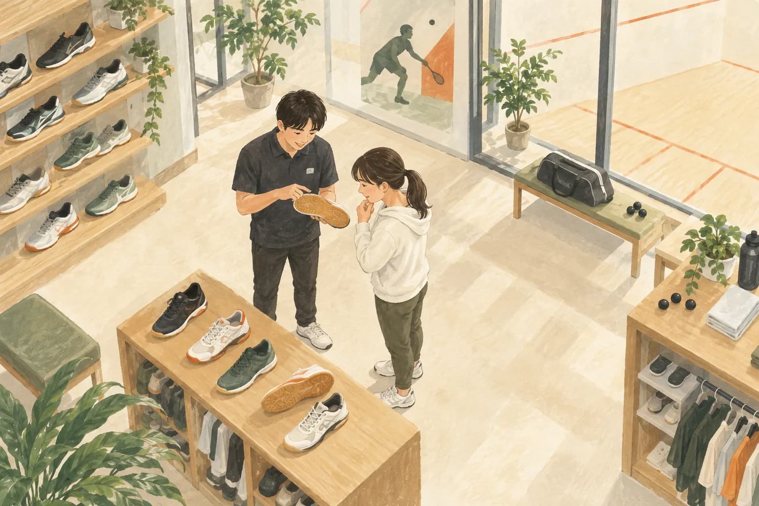 室内シューズ選びのイメージを描いたイラスト