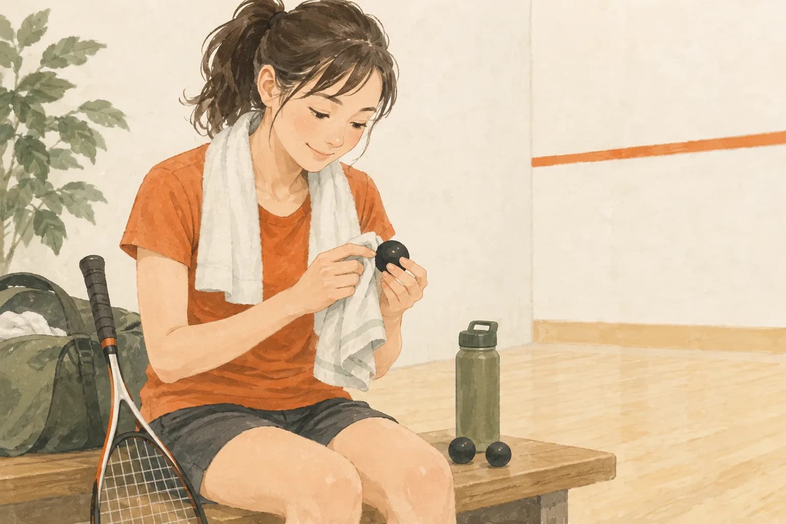 布でボールを拭き傷を確認するイラスト