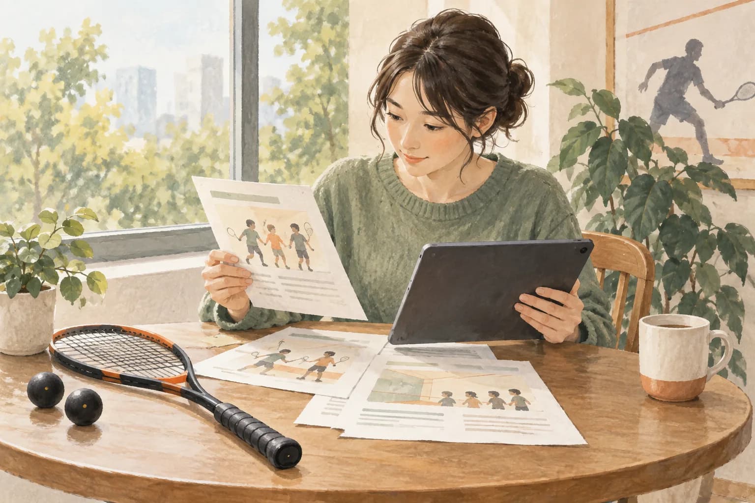 子どものスクールの情報を調べる様子を描いたイラスト