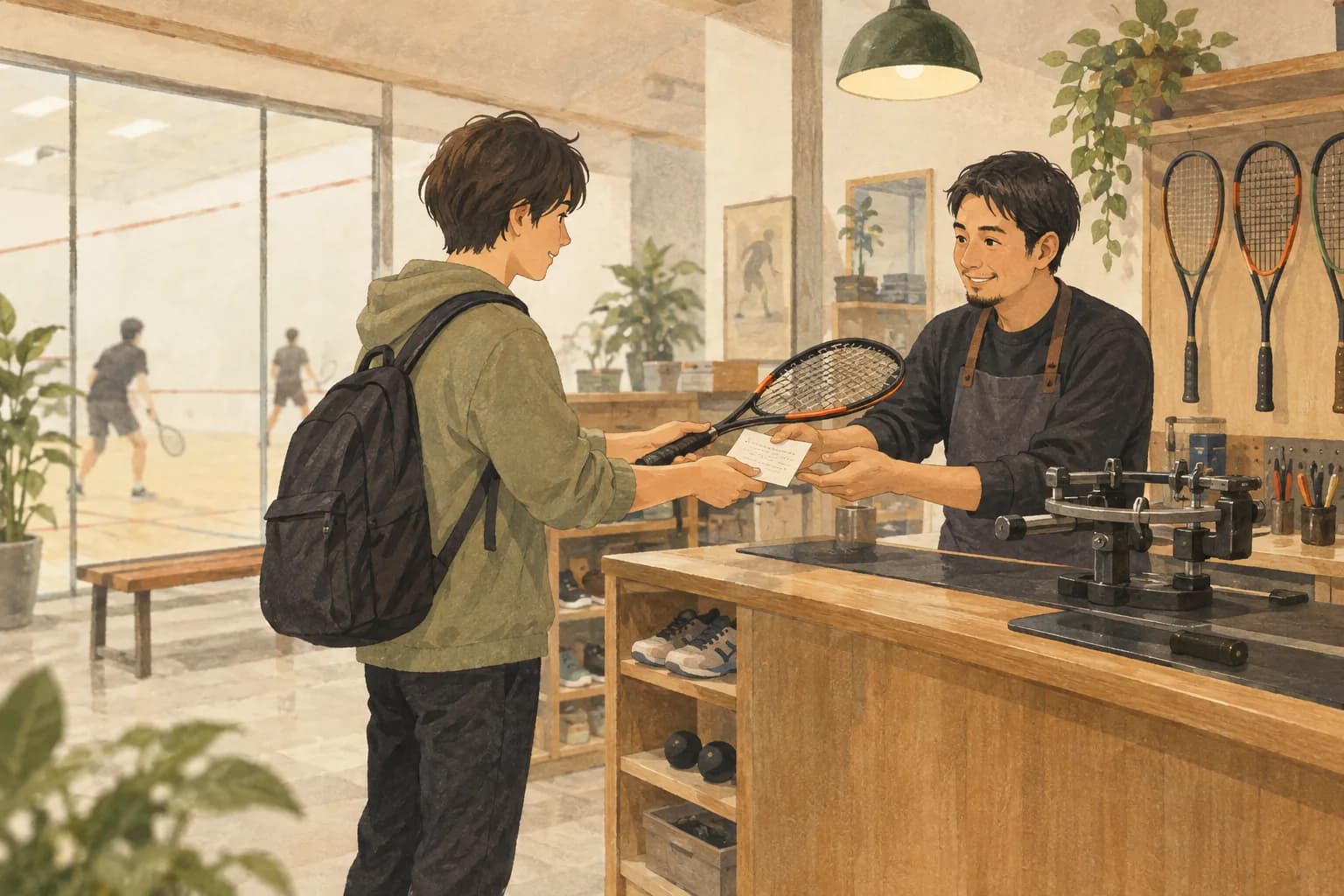 ガットの張り替えの次の行動を描いたイラスト