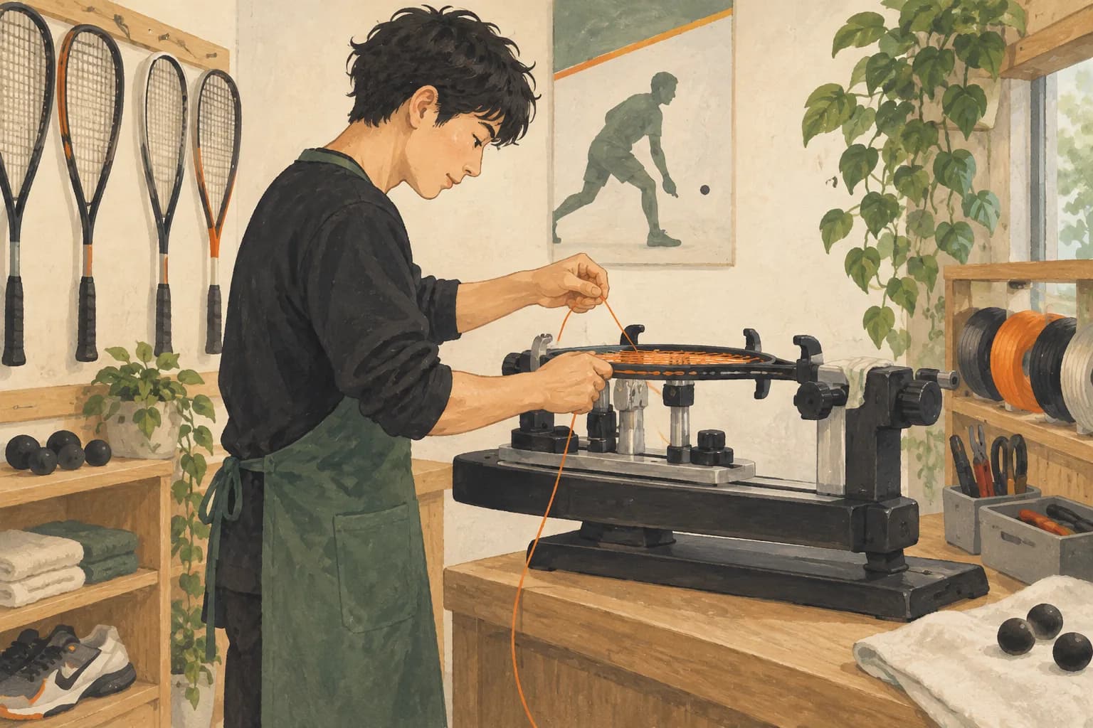 ショップのストリングマシンを横から見た風景イラスト