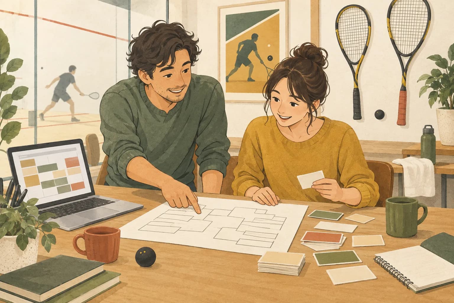 ドローと日程を確認する大会運営者のイラスト