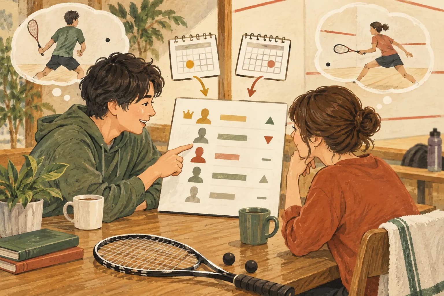 スカッシュランキングの見方:記事の表紙を表すイラスト